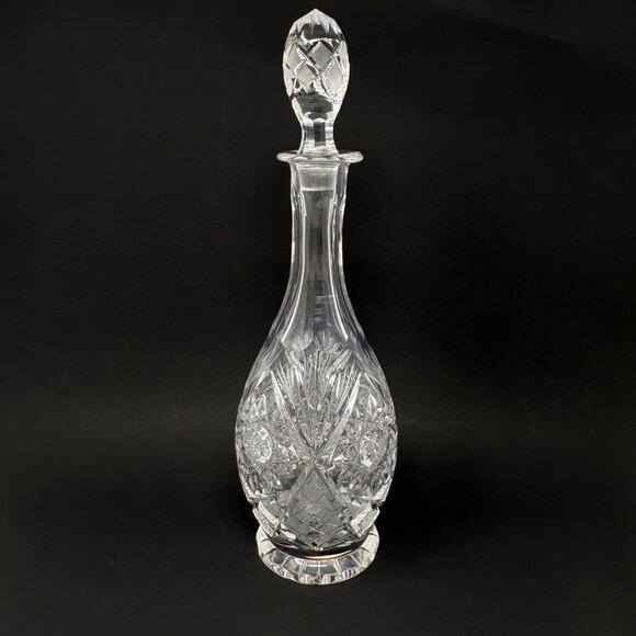 None and/or Unknown Other - Vintage Crystal Decanter w/ Hobstar Crosshatch Wheat Design Cut Glass Bottle MCM
